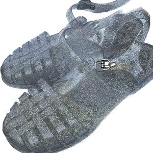 Silver Glitter Jelly Sandals